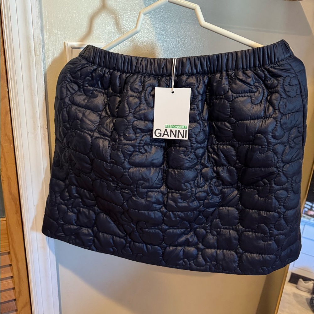 Ganni Quilted Navy Skirt